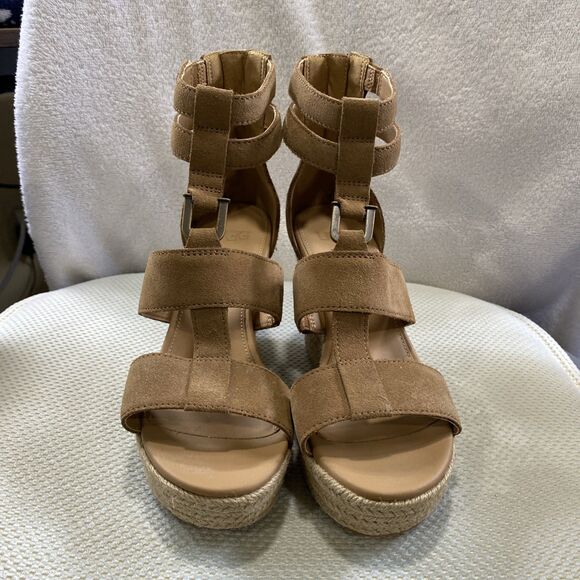 Uggs Wedge Sandal Women l Size 6 Ankle Brown Suede Platforms ** - Picture 1 of 11